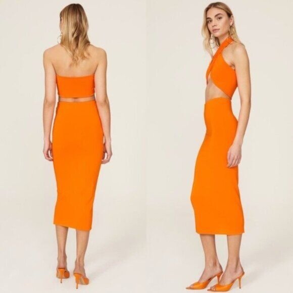 The Andamane Gisele Tube Midi Skirt S Orange Jersey Stretch High Waisted Pencil - Picture 3 of 9